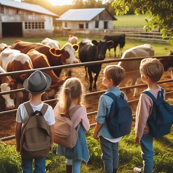 Lapset katselevat lehmiä